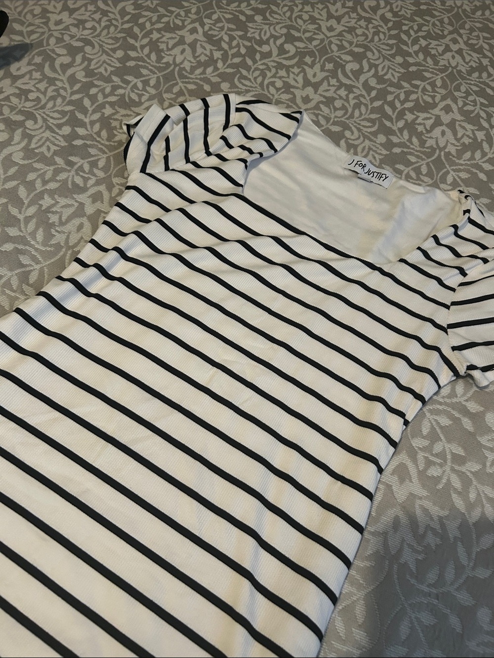 J for Justify Black & White Striped Short Sleeve Square Neck Tee